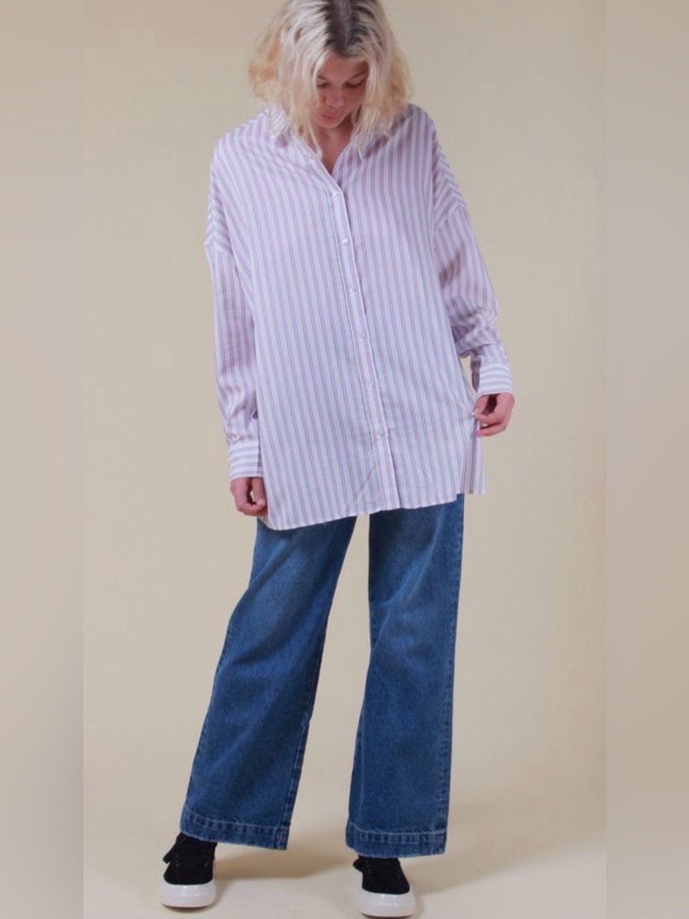Damson Madder Purple & White Oversized Striped Button-Down Shirt